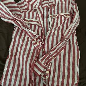 Red and White Striped Button-Up Shirt